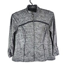 Womens Heathered Gray Activewear Jacket Full Zip V Logo Long Sleeve Size XL