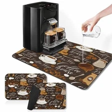 Coffee Mat for Countertops Tea Coffee Retro Vintage Cafe Brown Dish Drying 