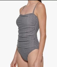 DKNY Women's One Piece Bandeau Maillot Swimsuit BLACK/WHITE GEO MEDIUM NEW