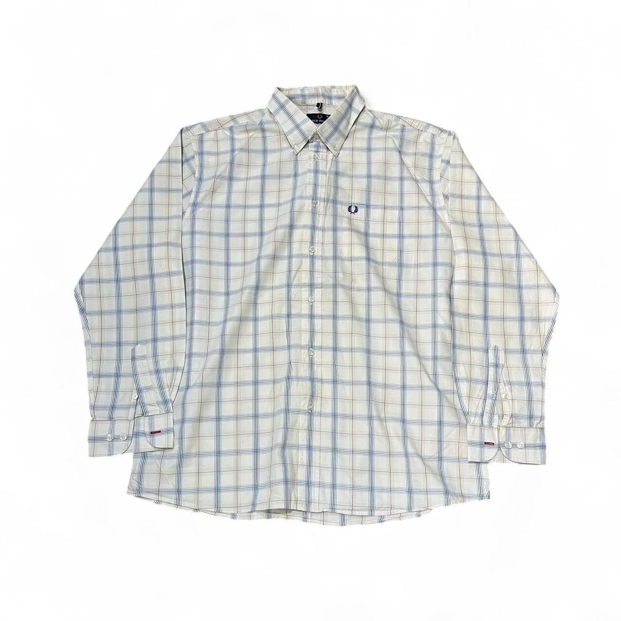 Fred Perry Mens Checkered Shirt Vintage Cotton Off White Size XL