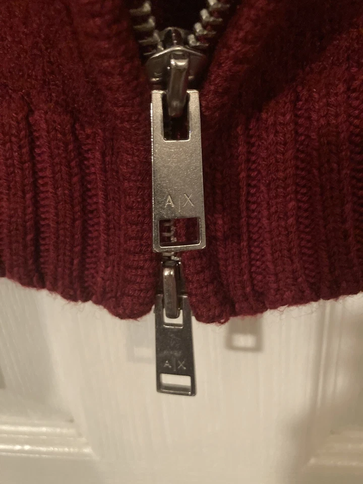 Armani Exchange Burgundy Zipper Sweater Mens Size Medium Knit Heavy Wool Blend - Image 3 of 4