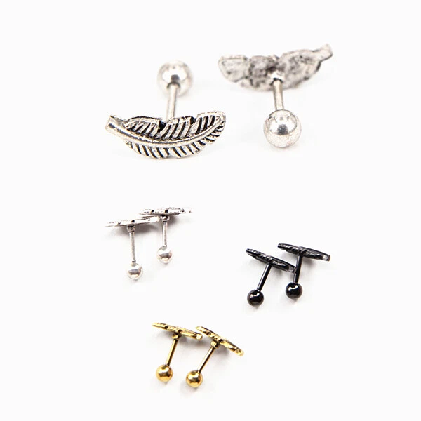 Brinco de penas retrô 3 mm bola orelha cartilagem Tragus Helix cravejado joia corporal 4 peças - Imagem 2 de 4