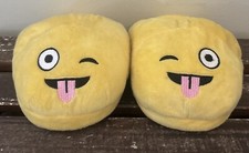 NEW Girls Slippers Small 11/12 Yellow Emoji Face Soft House Shoes Wink Item 176