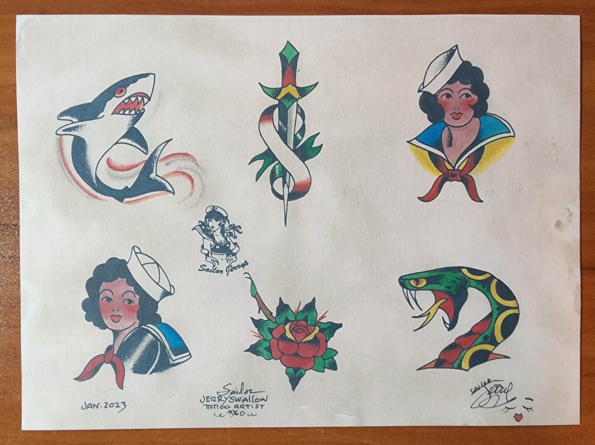 Sailor Jerry Swallow Traditional Vintage Style Tattoo Flash