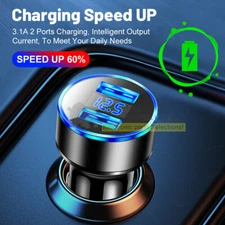 Dual Ports 3.1A USB Car Cigarette Charger Lighter Digital LED Voltmeter 12V/24V