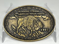 Vintage Running Strong For American Indian Youth 1997 Buffalo Belt Buckle