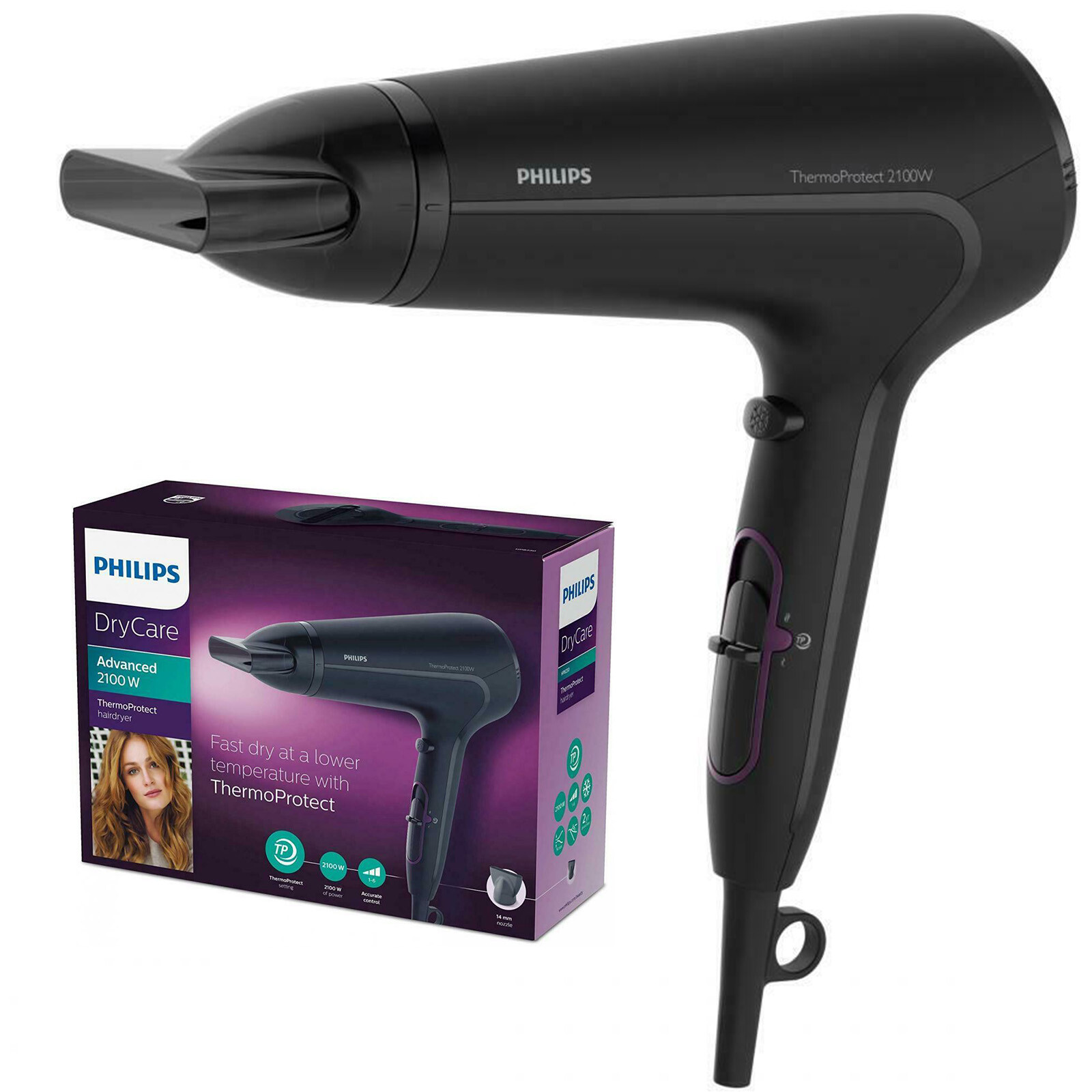2100W Profi Fön Haarföhn Haarpflege Trocken Schwarz NEU Philips Haartrockner