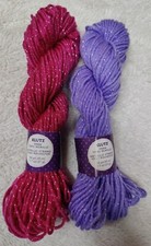 2 Skeins Purple Pink With Metallic Strands Klutz Yarn Acrylic 50 Yards Each