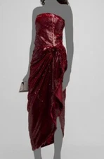 Cinq a Sept Women's Red Shea Sequin Strapless Draped High-Low Gown Dress Size 8