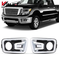Front Bumper Fog Light Bezel Trim Cover For 2016 2017 2018 2019 Nissan Titan XD