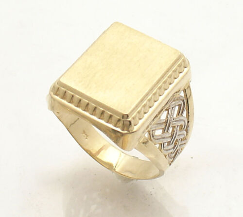 Size 11 Men's Engravable Rectangular Signet Ring Real Solid 10K Yellow Gold - Picture 1 of 5