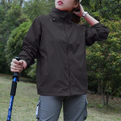 Chaqueta de lluvia ligera impermeable para mujer Abrigo de lluvia Cremallera completa Con capucha Cortavientos - Imagen 4 de 54