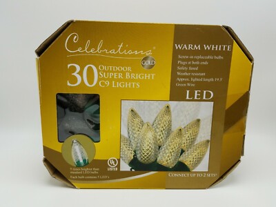 LED Warm White Lights Celebrations 9238882 Outdoor Super Bright C9 30ct Holiday