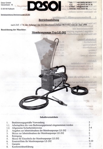 Injektionspumpe, Hochdruckpumpe, Membranpumpe DESOI LE-202 EG98/37, 200 bar - Bild 1 von 20