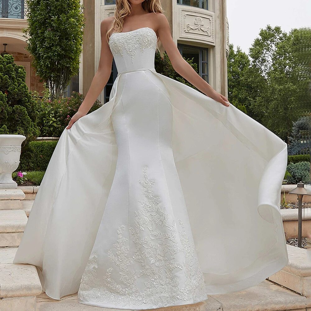 chinese dress ladies Sleek Satin Mermaid Wedding Dress with Jewelry Belt – loveangeldress main image 0