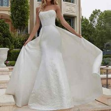 Elegant Mermaid Wedding Dresses Satin Applique with Belt Sweep Train Bridal Gown