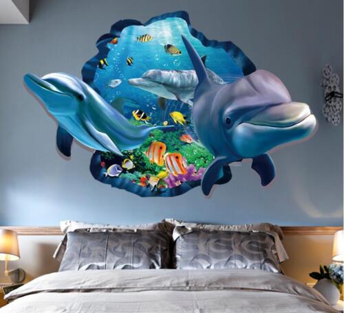 Huge Wall decal Sticker Ceiling Floor Dolphin 3D living room bedroom Bathroom - Picture 1 of 5