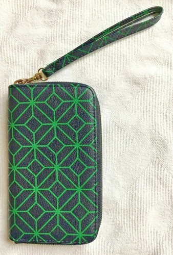 Target Geometric Wristlet Wallet Blue Green Gold Zip Clutch Purse 7”x4” - Picture 5 of 7