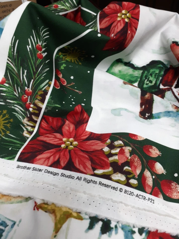 Brother Sister Design Studio Fabric Panel Christmas Farm , Red Truck, Snowman - Image 2 of 3