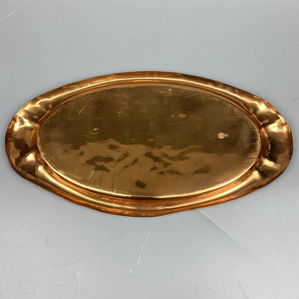 Vintage Kupfertablett Oval Handgraviert Orient Tulpenmotiv Deko Tablett Kupfer - Bild 3 von 3