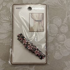 Vintage Conair French Couture Hair Clip PINK Rhinestone Silver Barrette
