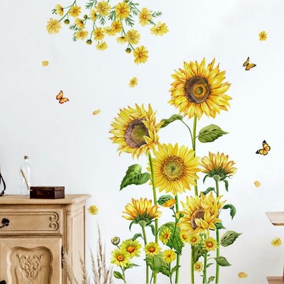 Runtoo Sunflower Wall Stickers Garden Floral Decals Daisy 