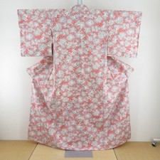 Tsumugi kimono Silk Floral round pattern Pink 62.2inch Women's