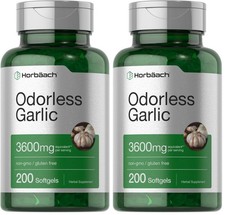 Horbäach Odorless Garlic Softgels 3600 mg | 200 Count | Non-GMO & Gluten Free (P