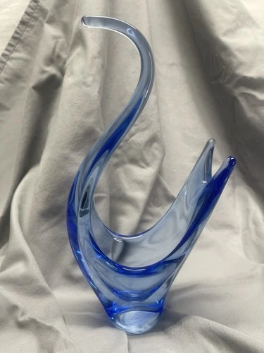 Murano Art Glass Blue Swirl Swan Vintage Hand Blown Sculpture Abstract Decor