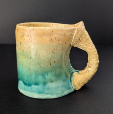 Mermaid Tail Mug Handmade Studio Art Pottery Signed JM Holds 10 Oz