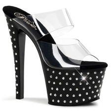 Pleaser Rhinestone Platform Stiletto Dual Strap Slide Mules High Heels