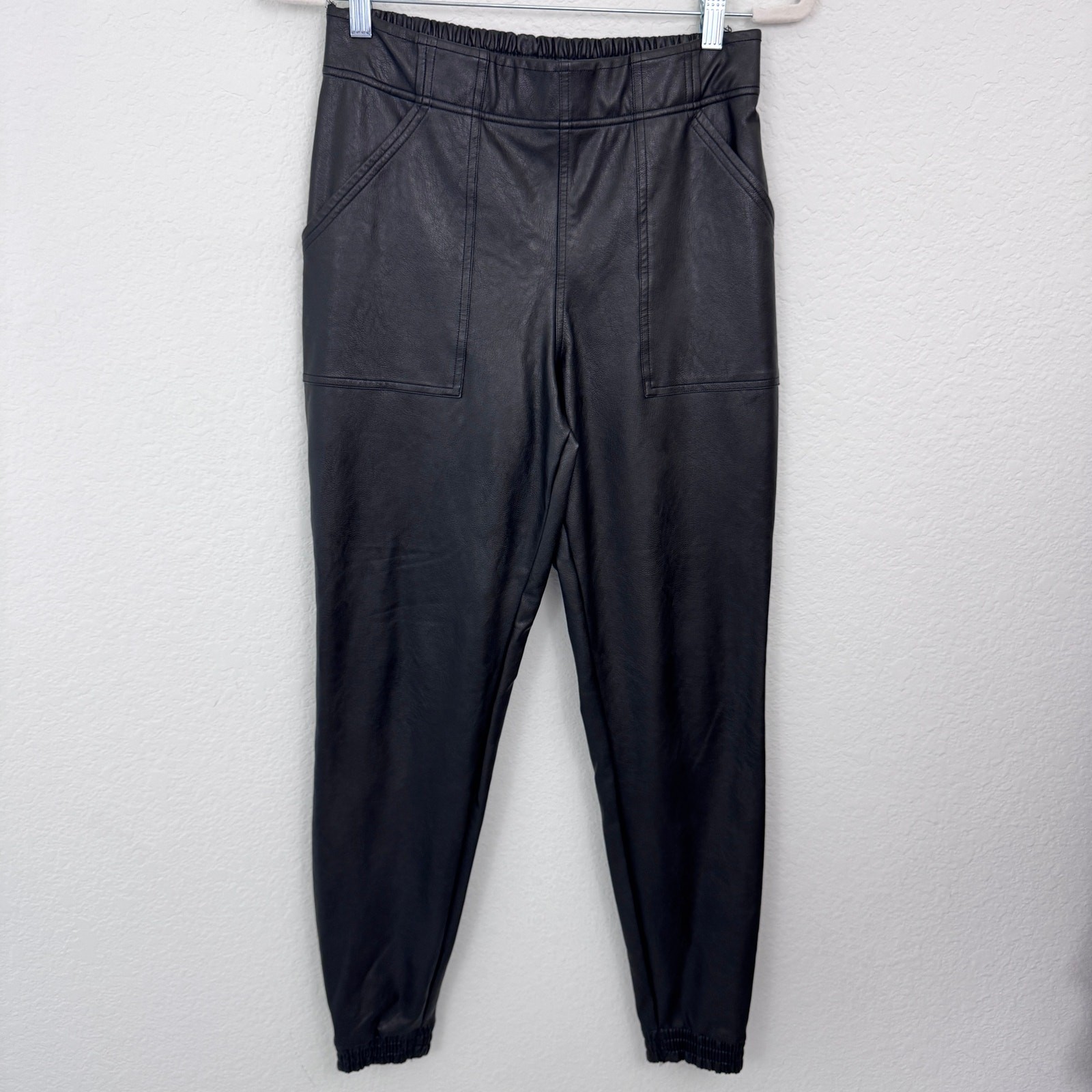 Spanx Womens Leather like Jogger Pants Size M Style 20283R Stretch Moto Black