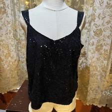 Womens Tahari Luxe Arthur S Levine Navy Blue Sequined Tank Top Party Sz 16W