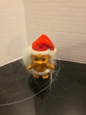 Russ Troll Doll Christmas Baby in Diaper  Santa Hat Vintage 90  s Blue Hair