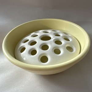 Vintage 19 Hole Ceramic Flower Frog w/ Melamine Bowl