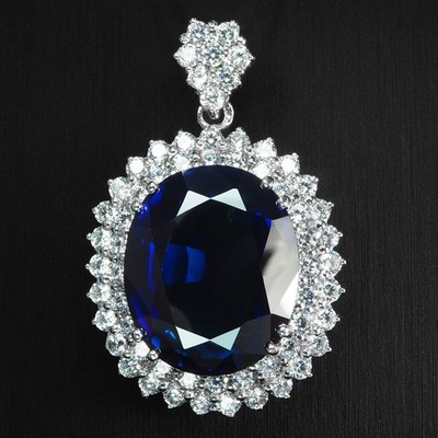 X'mas Gift Royal Blue Tanzanite 34.30Ct 925 Sterling Silver Handmade Pendants