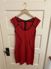 Express Women’s Red Mini Dress Black Piping Cap Sleeve Stretch Size 4 $79.90