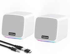 Computer Speakers Desktop PC USB Powered 3.5mm Aux Speaker Laptop White