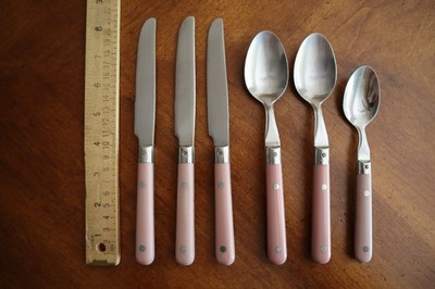 Vtg Lot 6x Life Time Stainless Flatware Rose / Pink Dinner Knife Spoon Korea