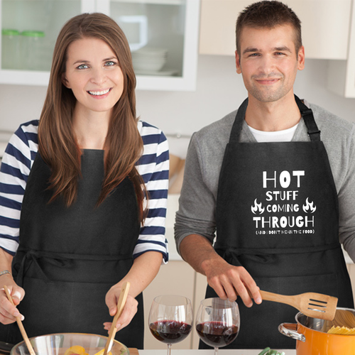 Lustige heiße Sachen kommen durch schwarze Küchenschürze für Koch, BBQ, Kochen, Grillen - Bild 4 von 9
