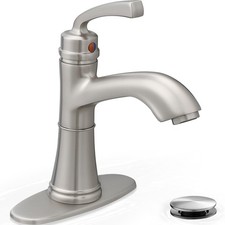 Brushed Nickel Bathroom Faucet Single Handle, Brass Bathroom Vanity Faucet 4 ...