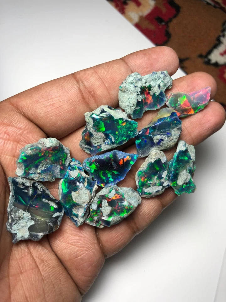 Large Premium Black Ethiopian Opal Rough Lot 10 Pc – Ready for Cutting & Jewelry - Image 2 of 4