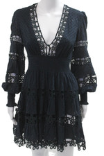 Zimmermann Women Dress Fit & Flare Black Polka Dot V-Neck Long Sleeve Size 0