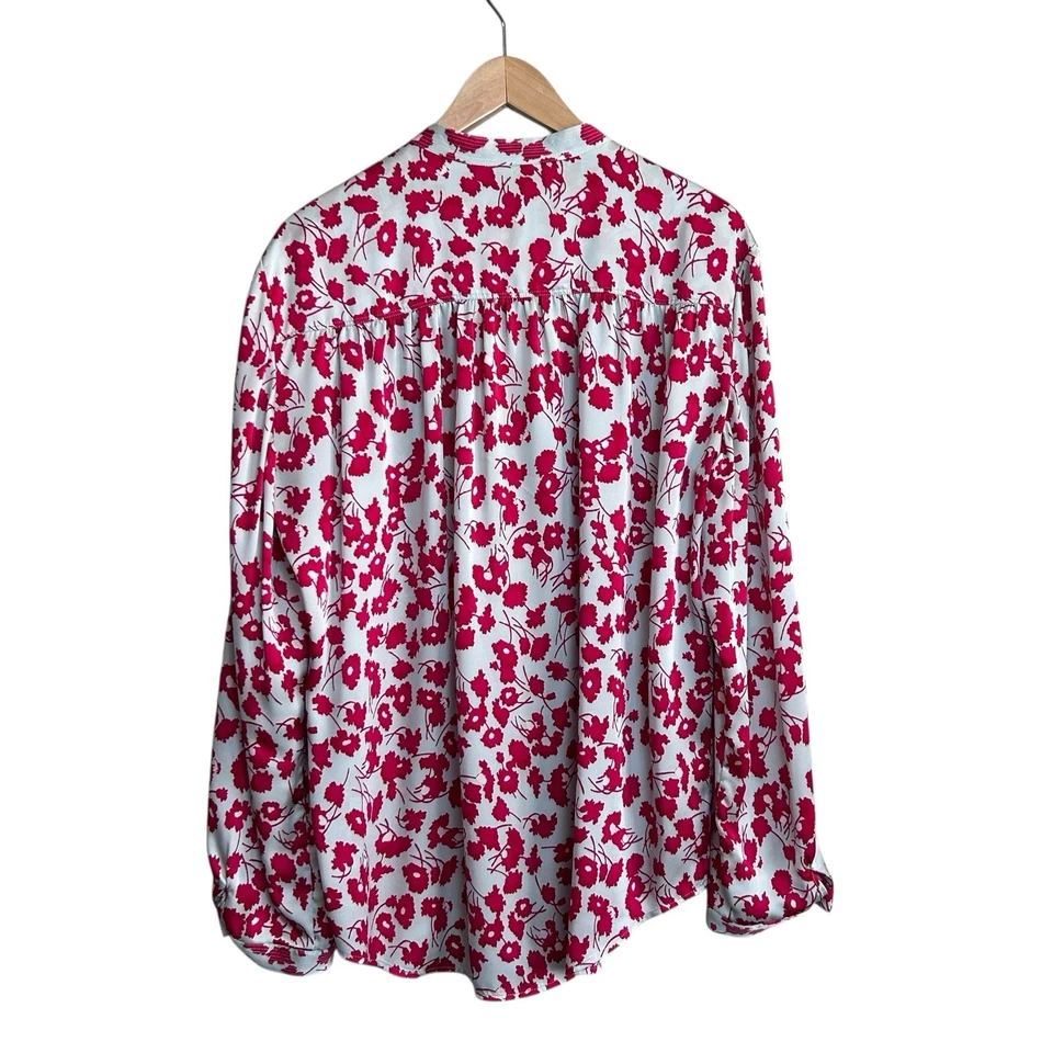 Blusa Camisa Equipment Seda Botón Frontal Floral Para Mujer Talla XL Rojo Gris Top Foto 3 de 4