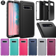 For Samsung Galaxy S10/S10e/S10 Plus Heavy Duty Phone Case Cover Tempered Glass