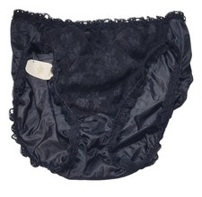 Vintage Victoria Secret Black Lace Front Solid Back Panties Size Large USA MADE