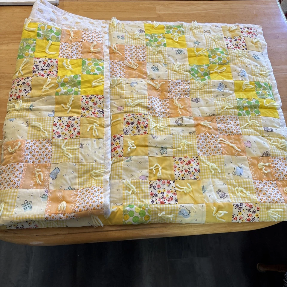 "Colcha de oración hecha a mano, manta para bebé, retazos, tonos amarillos, 40"" X 50""" Foto 2 de 2