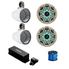 2x Kicker 8" 300W Marine LED Speaker,White Grille, 2x White Pods, Remote,Wire