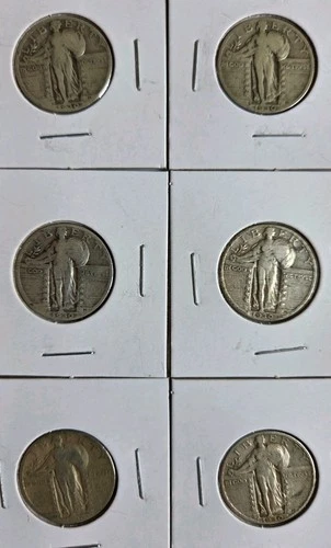 6 Lot Standing Liberty Quarter (4) 1930-P,  (2) 1930S 90% US Silver Coins