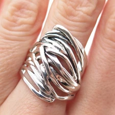 HAGIT GORALI 925 Sterling Silver Vintage Modernist Crisscross Nest Ring Size 9
